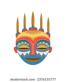 African mask concept. Traditional element of clothes for Africa. Ethnicity and culture od tribal people. Graphic element for website. Cartoon flat vector illustration isolated on white background