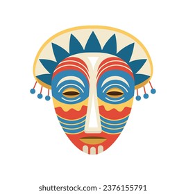 African mask concept. Traditional element of clothes for Africa. Ethnicity and culture. Festival and holiday. Poster or banner. Cartoon flat vector illustration isolated on white background