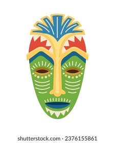 African mask concept. Traditional element of clothes for Africa. Ethnicity and culture. Element of apparel for tribal people. Cartoon flat vector illustration isolated on white background