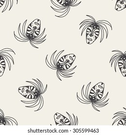 African mask doodle seamless pattern background