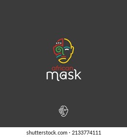 african mask ethnic line vector logo