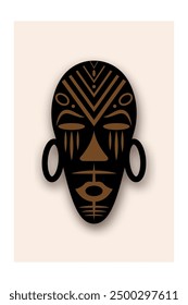 African mask ethnic tribal ritual flat vector illustration Primitive ritual mask of savages. Art design vintage engraving. Aztec Afro Indian Maya Mexican traditional native culture wooden carnival