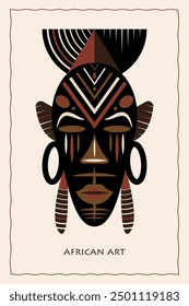 African mask ethnic tribal ritual flat vector illustration Primitive exotic mask of savages. Art design vintage engraving. Aztec Afro Indian Maya Mexican traditional native culture wooden carnival