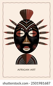 African mask ethnic tribal ritual flat vector illustration Primitive exotic mask of savages. Art design vintage engraving. Aztec Afro Indian Maya Mexican traditional native culture wooden carnival