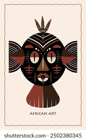 African mask ethnic tribal ritual flat vector illustration Primitive exotic mask of savages. Art design vintage engraving. Aztec Afro Indian Maya Mexican traditional native culture wooden carnival