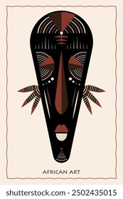 African mask ethnic tribal ritual flat vector illustration Primitive exotic mask of savages. Art design vintage engraving. Aztec Afro Indian Maya Mexican traditional native culture wooden carnival