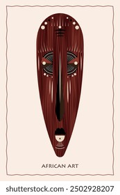 Afrikanische Maske ethnisches Stammesritual flache Vektorgrafik Primitive exotische Maske von Wilden. Kunstdesign Vintage Gravur. Aztec Afro Indian Maya Mexikanische traditionelle Kultur Holz Karneval