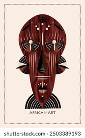 Afrikanische Maske ethnisches Stammesritual flache Vektorgrafik Primitive exotische Maske von Wilden. Kunstdesign Vintage Gravur. Aztec Afro Indian Maya Mexikanische traditionelle Kultur Holz Karneval