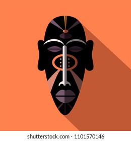 African mask flat icon on colored background. Vector illustration.