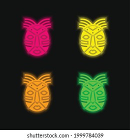 African Mask four color glowing neon vector icon