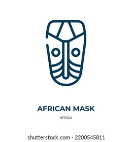 Icono de máscara africana. Ilustración vectorial lineal de la colección africana. Esquema vector de icono de máscara africana. Símbolo de línea delgada para uso en aplicaciones web y móviles, logotipo, medios impresos.