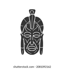 African Mask Icon Silhouette Illustration. Tribal Vector Graphic Pictogram Symbol Clip Art. Doodle Sketch Black Sign.