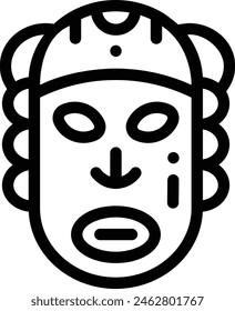 Afrikanische Maskensymbol. Dünnes lineares Design isoliert auf weißem Hintergrund