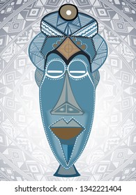 African Mask Icon vector illustration with background pattern