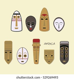 African Mask Icons. Flat Style