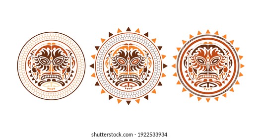 African mask icons set. Tribal African mask illustration on white background. Vector illustration set of voodoo face icon.