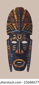 African mask made of ebony. Vector illustration in a flat style.