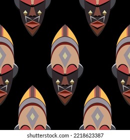 African mask pattern with graphic elements