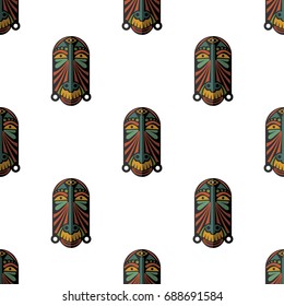 African mask seamless pattern vector illustration background. Flat icon.