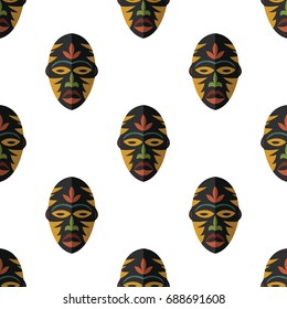 African mask seamless pattern vector illustration background. Flat icon.