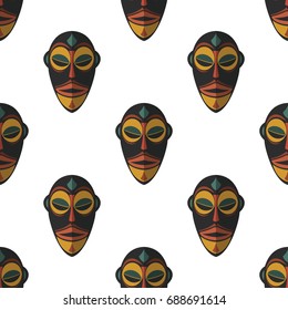 African mask seamless pattern vector illustration background. Flat icon.