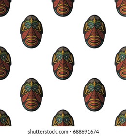 African mask seamless pattern vector illustration background. Flat icon.