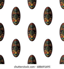 African mask seamless pattern vector illustration background. Flat icon.