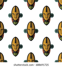 African mask seamless pattern vector illustration background. Flat icon.