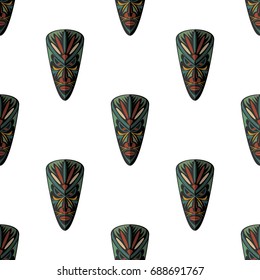 African mask seamless pattern vector illustration background. Flat icon.