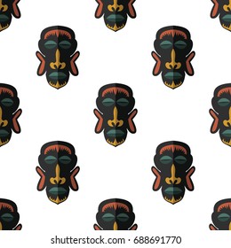 African mask seamless pattern vector illustration background. Flat icon.