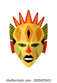 African mask. Tribal african mask isolated on white background. Vector face voodoo totem or authentic souvenir illustration