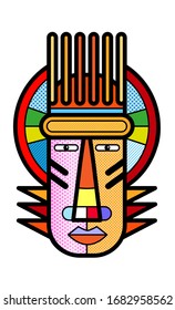 AFRICAN MASK vintage isolated Modern colourful pop art graphic element for your design. Vector face artistic illustration in pop-art comic style. Souvenirs symbols 
