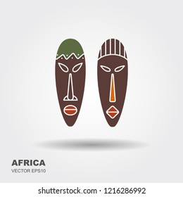 African Masks Isolated on White. Vector flat icons for tribal designs