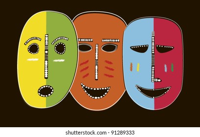 African masks on black background
