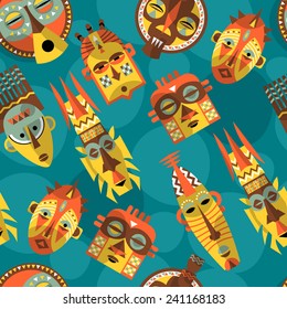 African masks. Seamless background pattern. Vector illustration