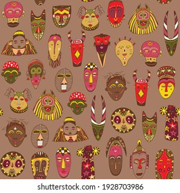 African masks seamless vector pattern