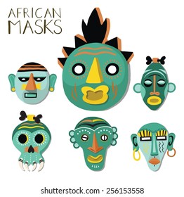 African masks set. illustration.