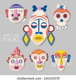 African masks set. illustration.