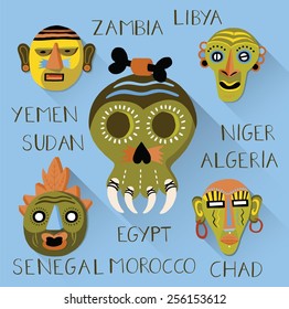 African masks set. illustration.