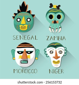 African masks set. illustration.