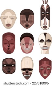 African Masks Traditional Ceremony Ritual Africa Mask, vector illustration cartoon.