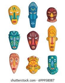 African masks. Vector. Cartoon. Isolated art on white background. Flat
