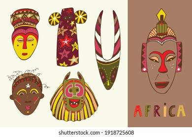 African masks vector illustrations set