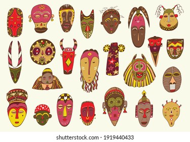 African masks vector illustrations set