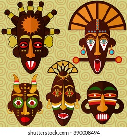 African masks vector set. 