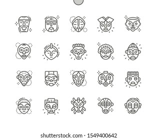 African Masks Well-crafted Pixel Perfect Vector Thin Line Icons 30 2x Grid for Web Graphics and Apps. Simple Minimal Pictogram