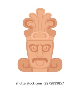 African maya aztec wooden idol on white background flat vector illustration