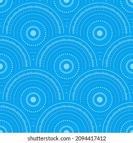 African Medallions Mosaic Embroidery Vector Seamless Pattern. Oriental Motifs Contemporary Line Art Geometry. South African Ethnic Medallion Concentric Shapes Seamless Geometric Pattern.