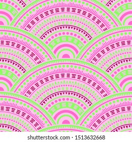 African medallions mosaic wallpaper design vector seamless pattern. Tribal motifs boho repeating illustration. South african ethnic mandala shapes seamless geometric motifs pattern.