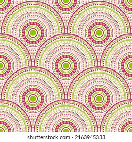 African Medallions Mosaic Wallpaper Design Vector Seamless Pattern. Folk Motifs Geo Line Art Geometry. South African Ethnic Medallion Concentric Shapes Seamless Geometric Pattern.